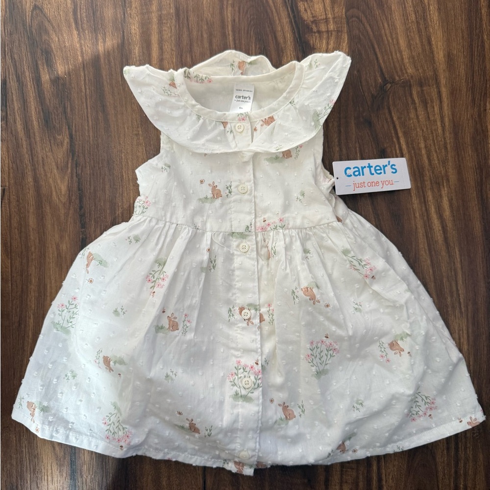 Carter's White Ruffle Collar Baby/Easter Dress with Pastel Bunny Print